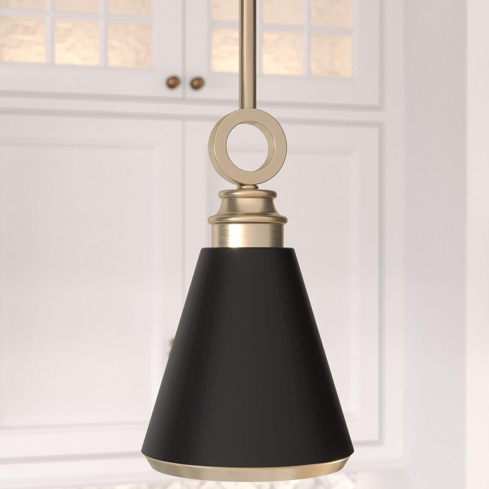 Hunter Klein 6&quot; 1-Light Pendant with Flat Matte Black Shade in Alturas Gold, , large