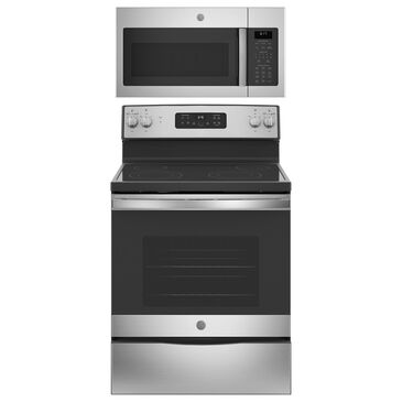 GE Appliances 2-Piece Kitchen Package with 30" Free-Standing Electric Range and 1.7 Cu. Ft. Over-the-Range Microwave in Stainless Steel, , large