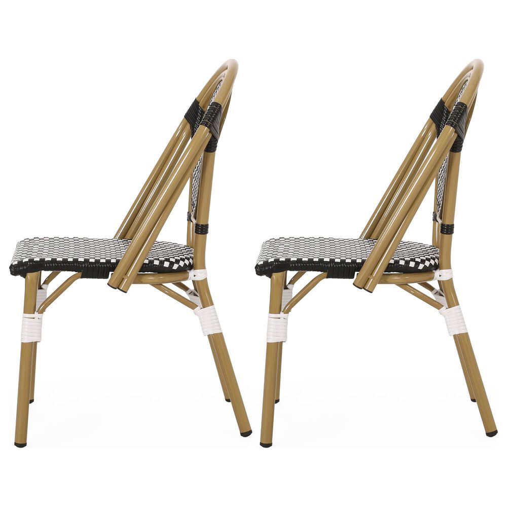 Hearth and Haven Outdoor French Bistro Chair in White, Black and Yellow &#40;Set of 2&#41;, , large