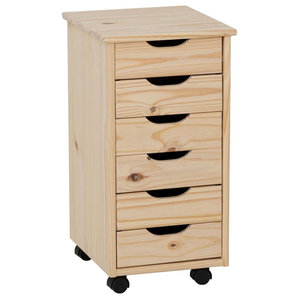 Linon Home Decor Cary 6-Drawer Rolling Cart in Unfinished, , large