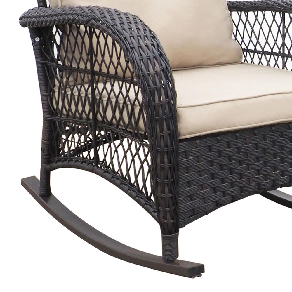 Hearth and Haven Outdoor Rocking Chair with Dark Brown Wicker in Beige, , large