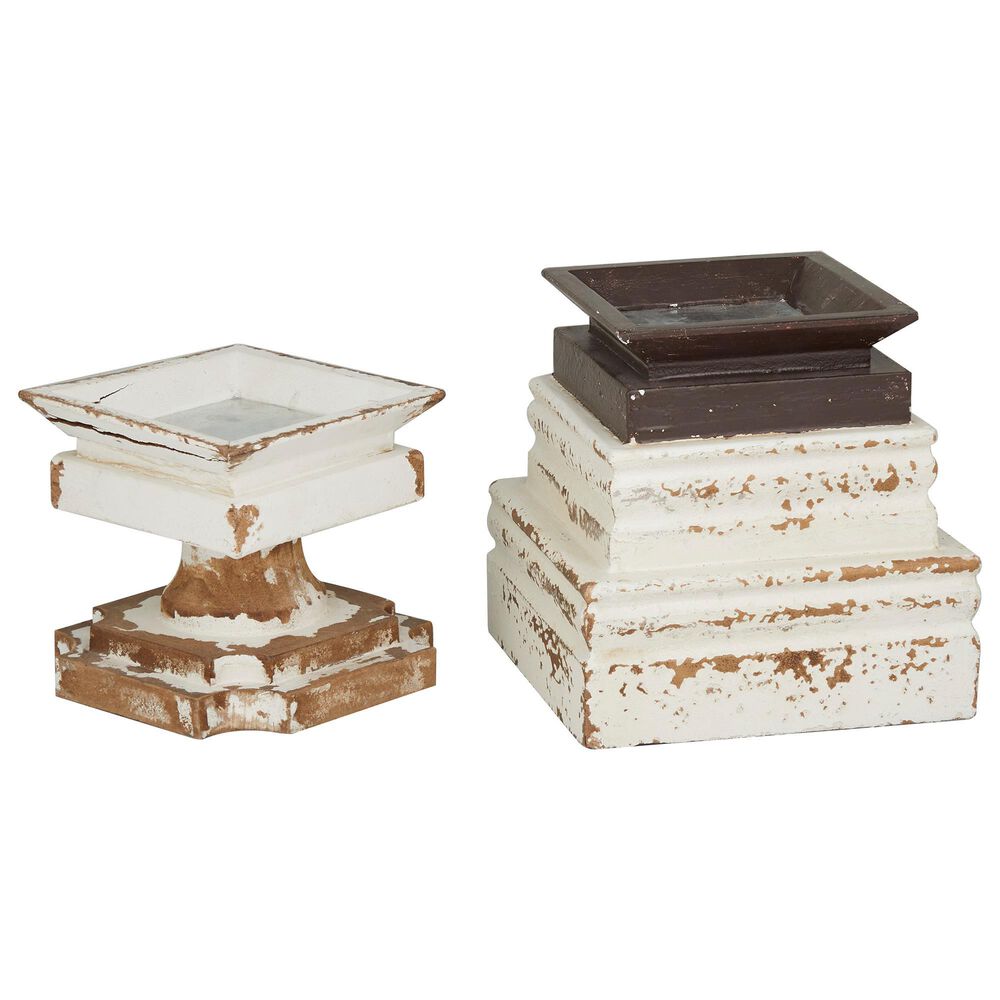 Maple and Jade Candle Holder in Distressed White and Brown (Set of 2) NFM