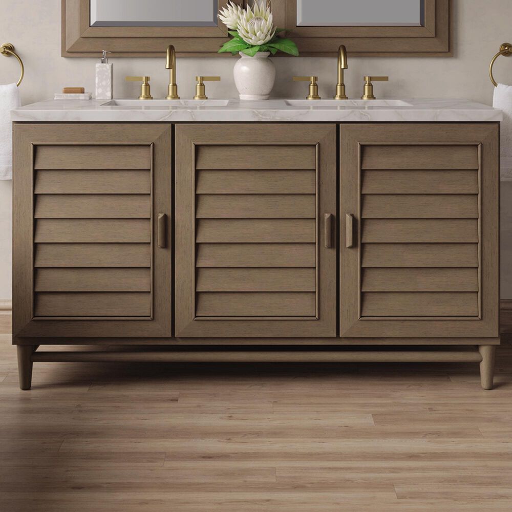 James Martin Vanities Portland 60&quot; Double Bathroom Vanity in Whitewashed Walnut with 3 cm Victorian Silver Quartz Top and Rectangular Sinks, , large