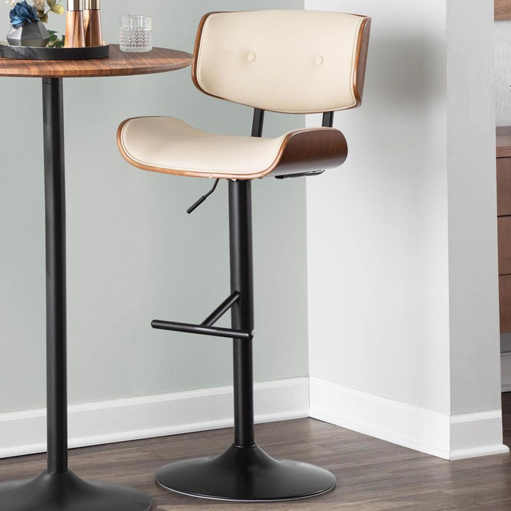 LumiSource Lombardi Swivel Adjustable Barstool with Cream Cushion in Black and Walnut, , large