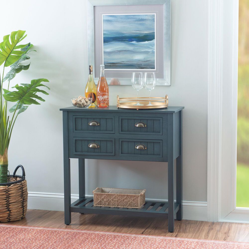 Linon Home Decor Brimley Beadboard Console Table in Dark Teal Blue, , large