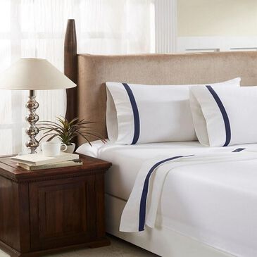 HN International Tonal Band 4-Piece King Sheet Set in White and Blue, , large