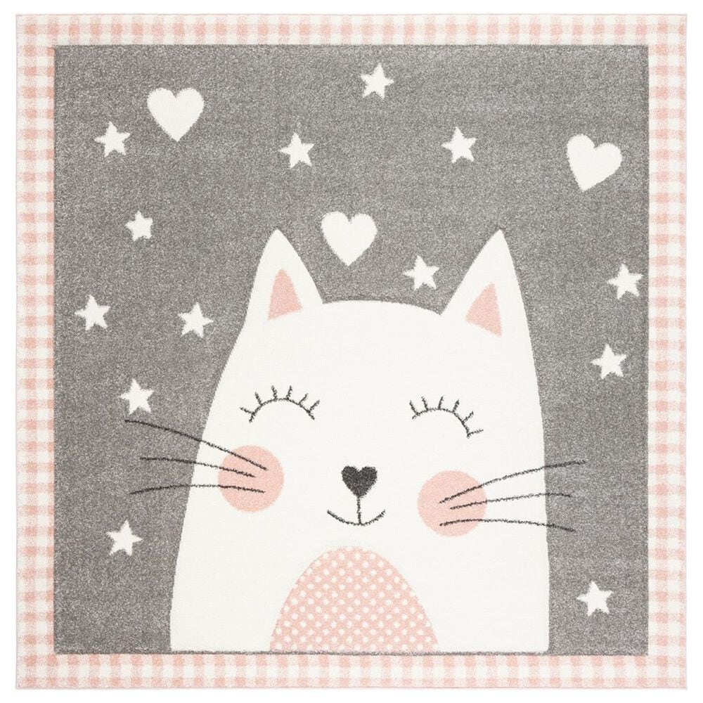 Safavieh Carousel CRK134 5"3" Square Pink and Grey Kids Area Rug, , large