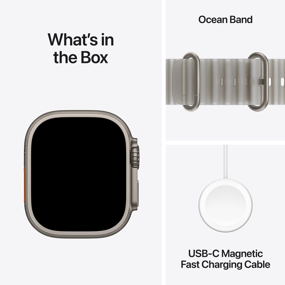 Apple Watch Ultra 4 (GPS + Cellular) 49mm Natural Titanium Case with Translucent Gray Ocean Band, , large