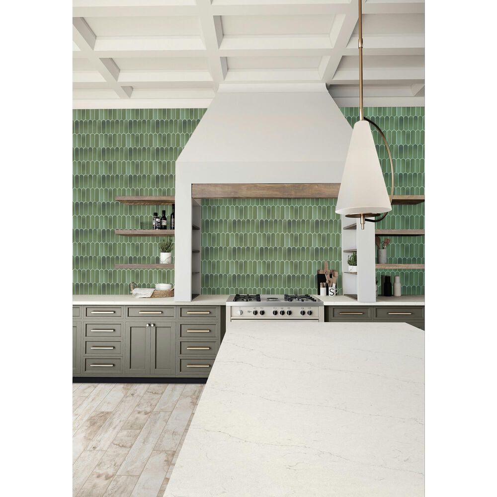 Dal-Tile Artefino Vintage Verdelite 2&quot; x 6&quot; Fish Scale on 12&quot; x 13&quot; Porcelain Mosaic Sheet, , large