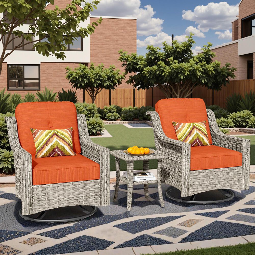 HOMLUX 3-Piece Outdoor Swivel Rocking Chair Set and Side Table in Orange, , large