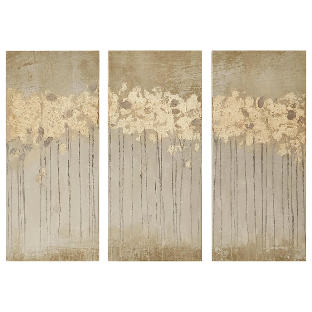 Hampton Park Dewy Forest Taupe Abstract Gel Coat Canvas with Metallic Foil Embellishment 5 Piece Set, , large