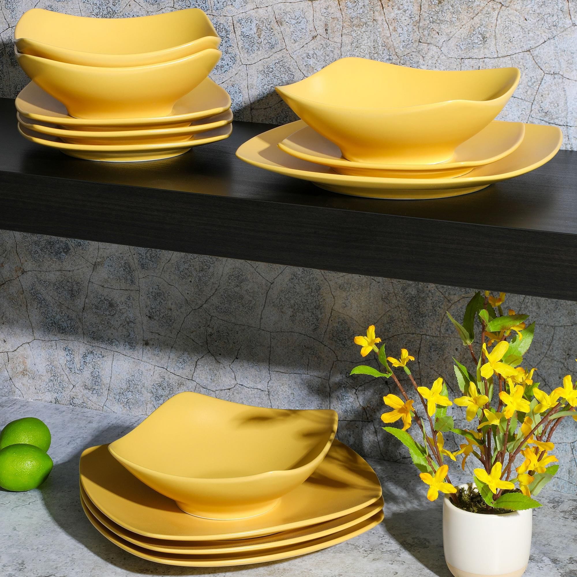 Gibson Home Zen Buffetware 12 Piece Dinnerware Set in Matte Yellow
