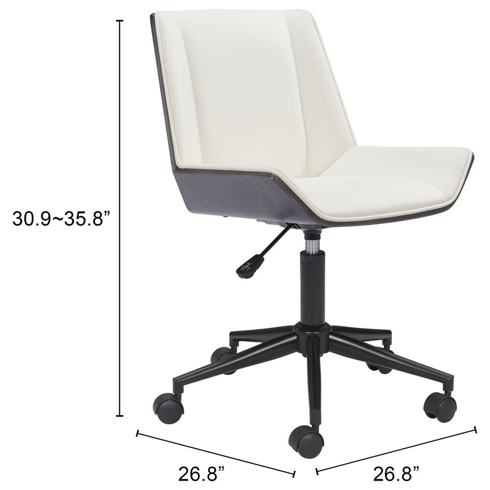 Zuo Modern Maker Office Chair with White Faux Leather in Black, , large
