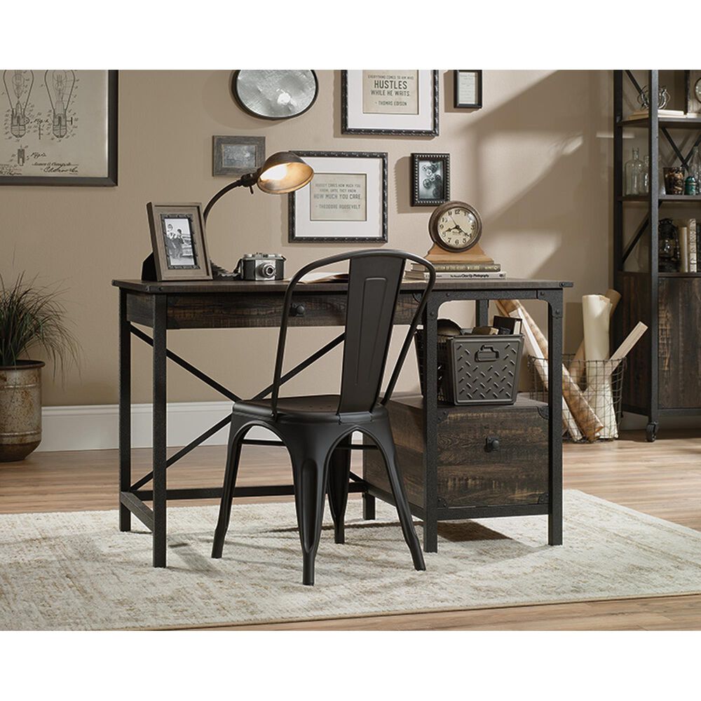 Sauder Steel River Desk in Carbon Oak and Black, , large