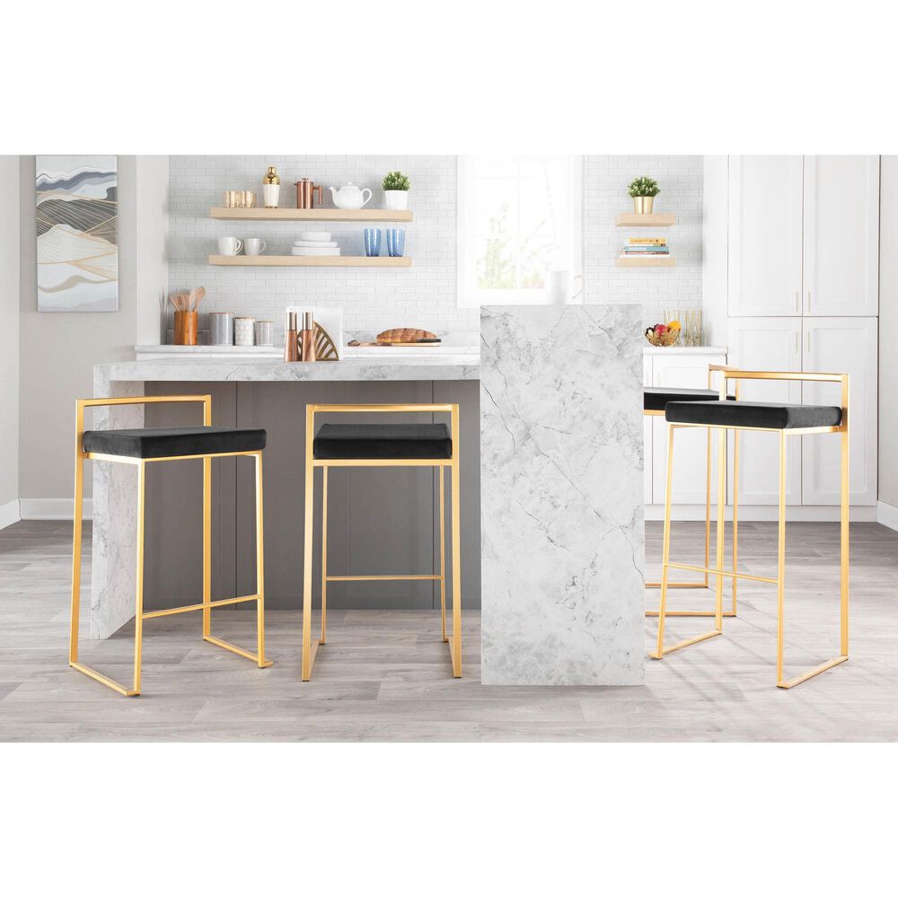 Lumisource Fuji Stackable Counter Stool with Black Velvet Cushion in Gold &#40;Set of 2&#41;, , large