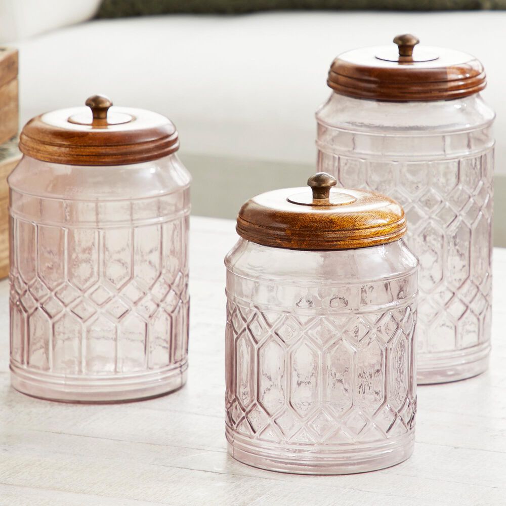 Maple and Jade Farmhouse Decorative Jar in Translucent Smoked Gray and Natural (Set of 3), , large