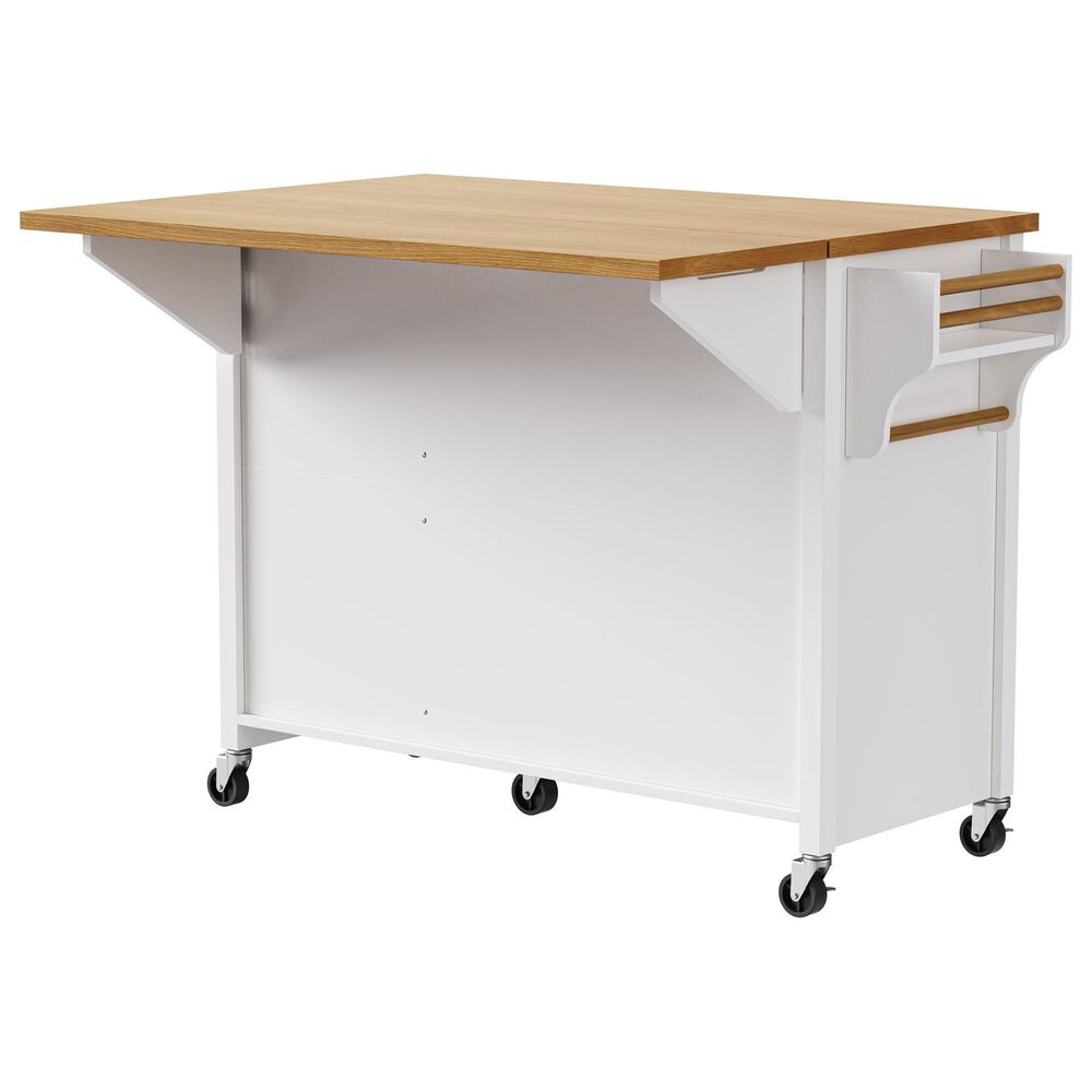 HOMLUX 52" Kitchen Island with Drop Leaf in White, , large