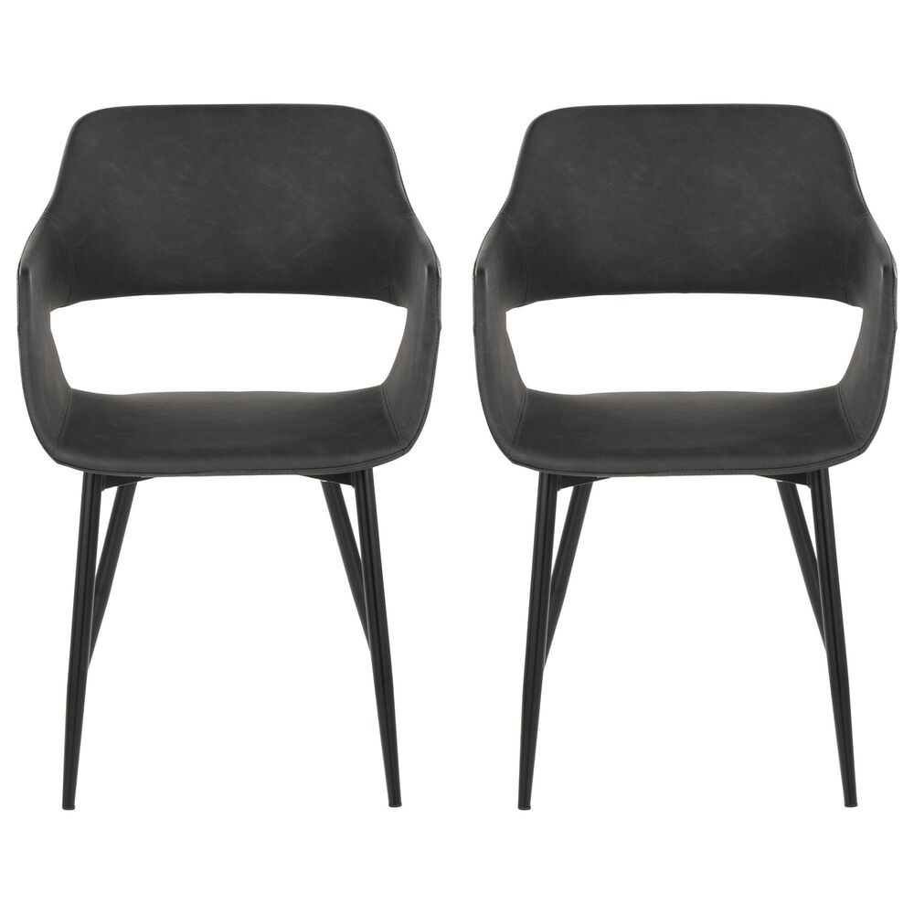 LumiSource Margarite Contemporary Dining/accent Chair in Black Metal and Grey Faux Leather by LumiSource - Set of 2, , large