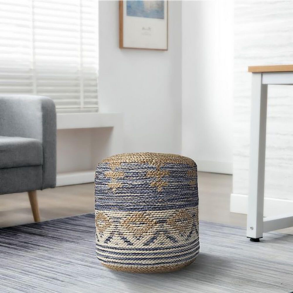 L.R. RESOURCES Decorative Pouf in Natural, Navy and Gray, , large