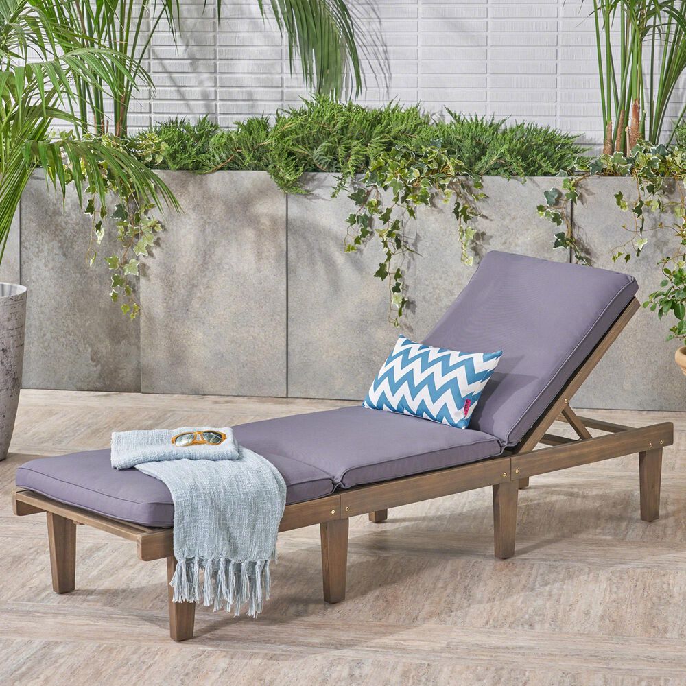 Hearth and Haven Ariana Outdoor Wood Chaise Lounge with Cushions in Grey, , large