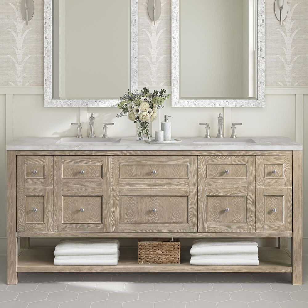 James Martin Vanities Breckenridge 72&quot; Double Vanity in Whitewashed Oak with 3 cm White Zeus Quartz Top, , large