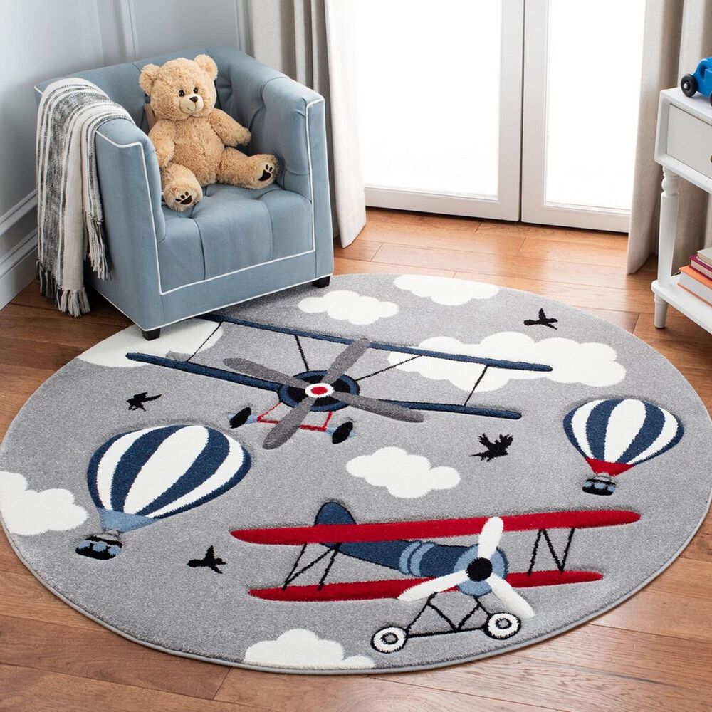 Safavieh Carousel 8&#39; Round Light Grey and Red Kids  Area Rug, , large