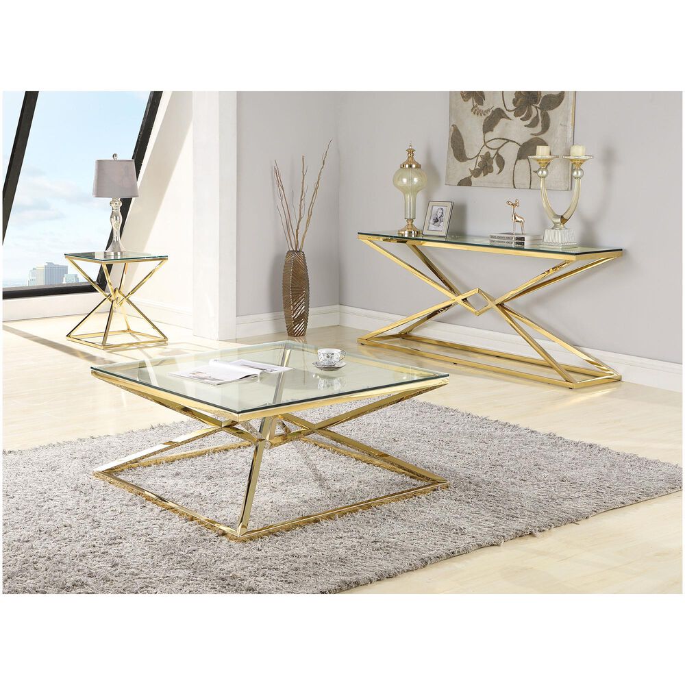 Monroe Double Pyramid Lamp Table in Gold, , large