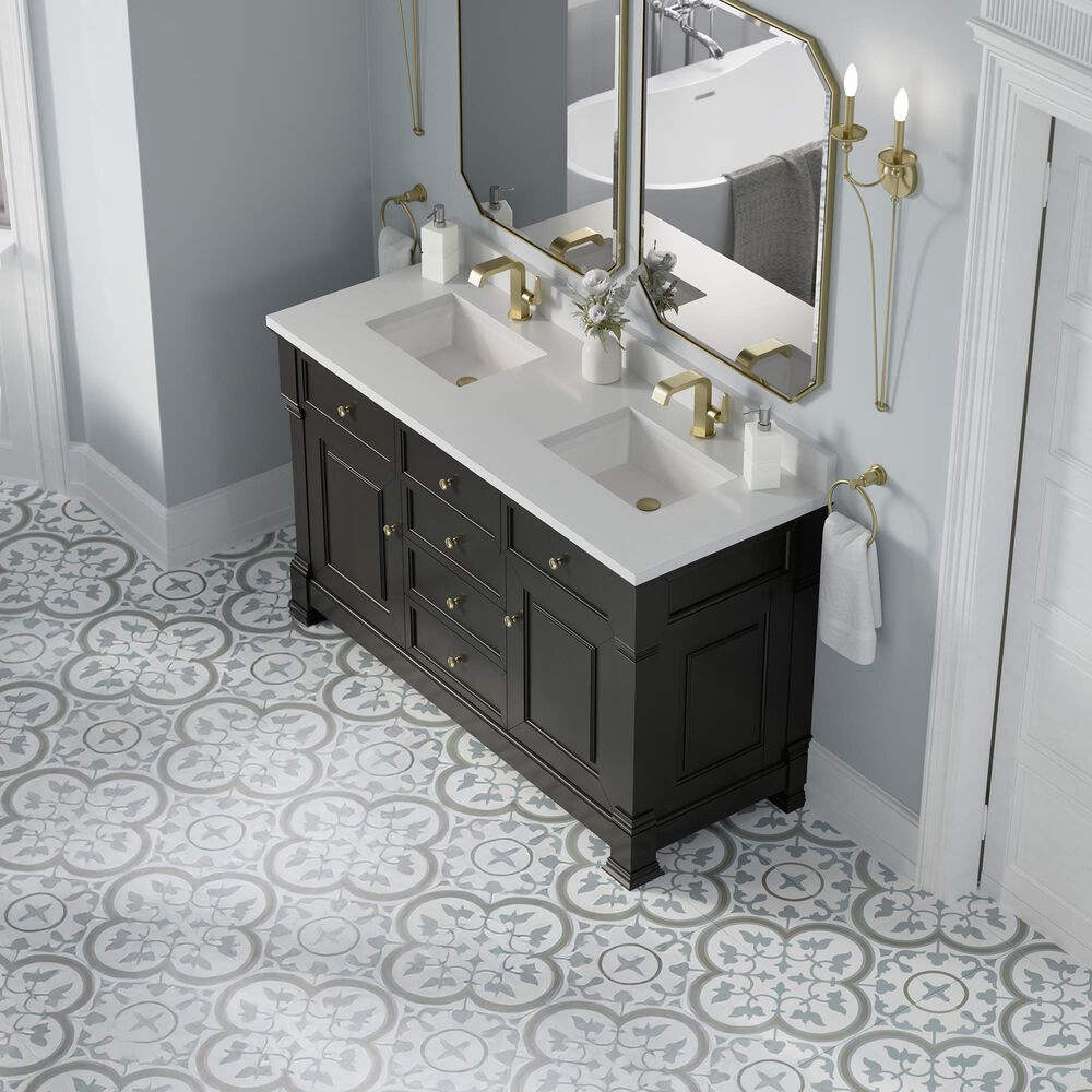 James Martin Vanities Brookfield 60&quot; Double Bathroom Vanity in Black Onyx with Single Hole 3 cm White Zeus Quartz Top and Rectangular Sinks, , large
