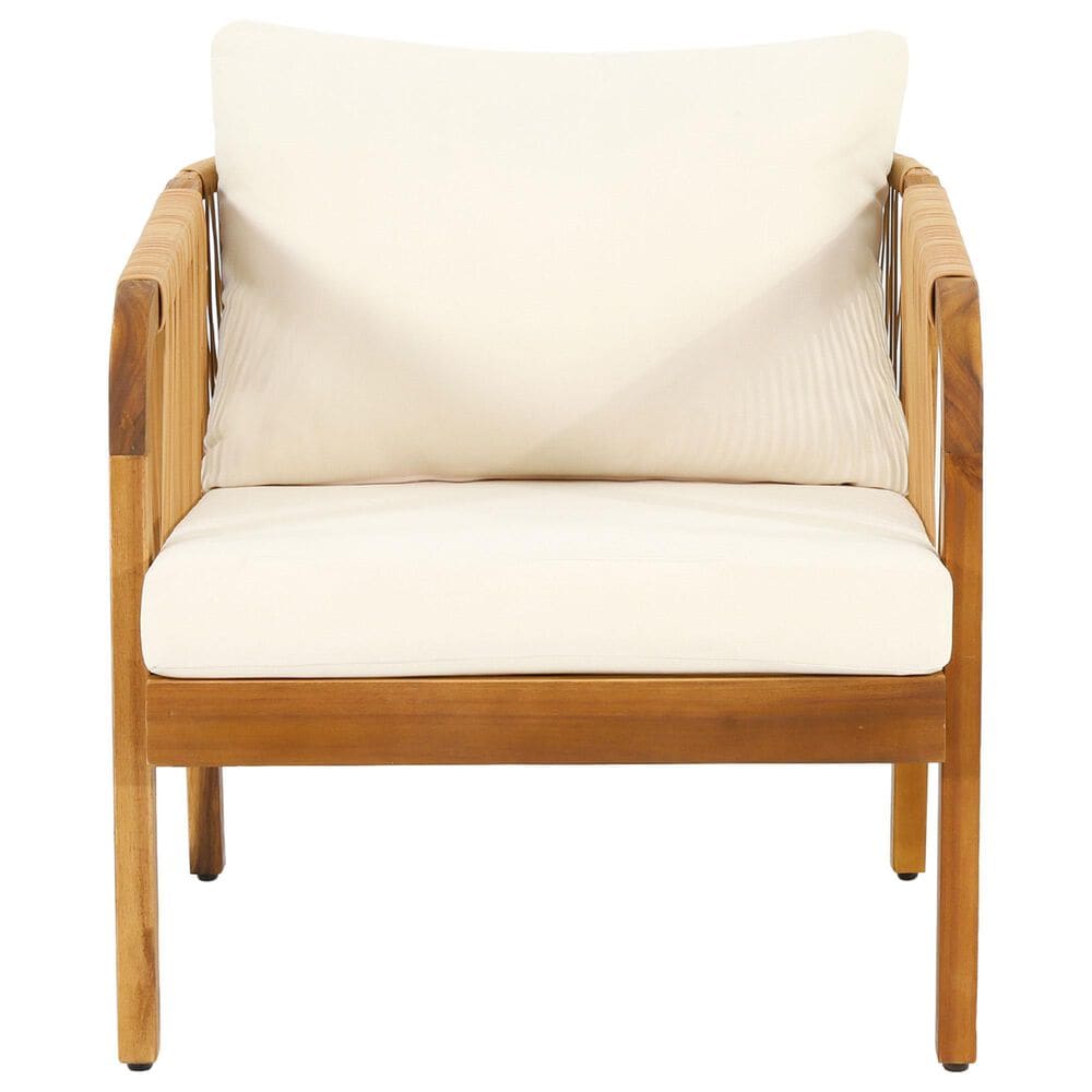 Hearth and Haven Outdoor Deep Seating Club Chair with Beige Cushions and Faux Rattan Accent in Brown, , large
