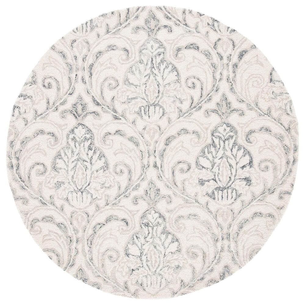 Safavieh Micro-Loop Damask 7" Round Ivory and Grey Area Rug, , large