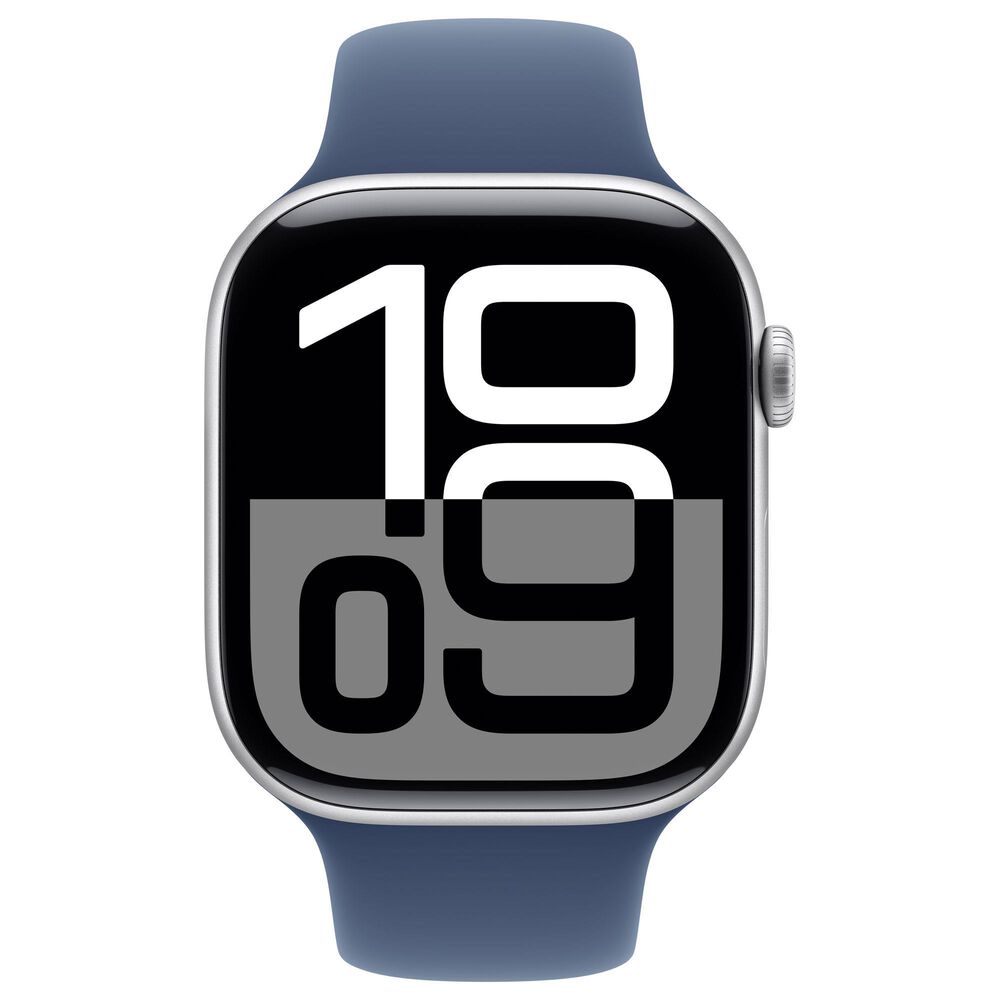 Apple Watch Series 10 GPS 46mm Silver Aluminum Case with Denim Sport Band - S/M, , large