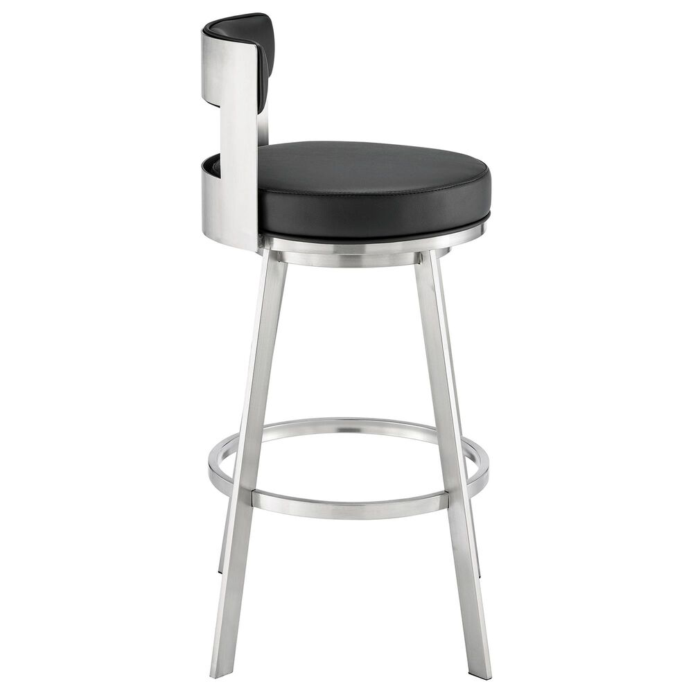 Blue River Flynn 30&quot; Swivel Bar Stool with Black Cushion in Brushed Stainless Steel, , large