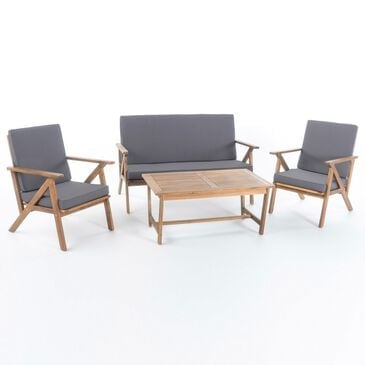 Hearth and Haven Panama 4-Piece Patio Conversation Set with Gray Cushion in Teak, , large