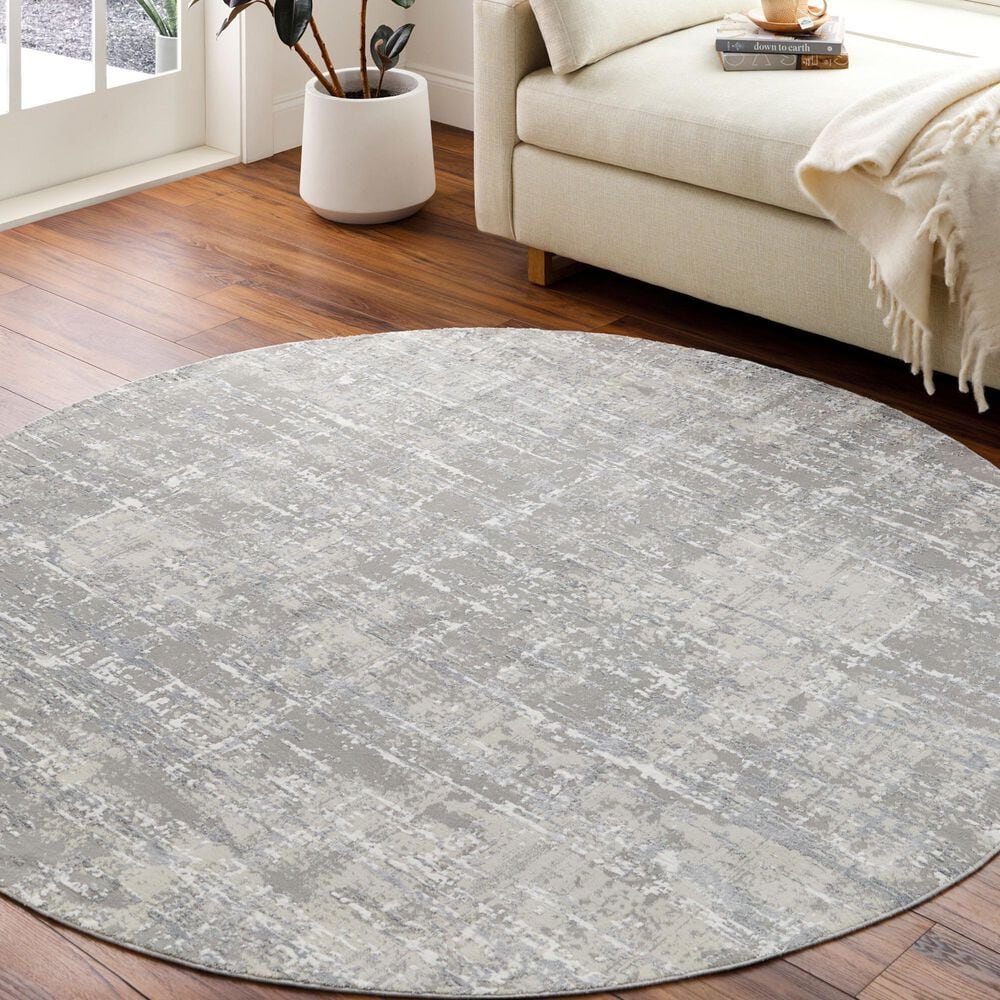 Surya Aisha 6&#39;7&quot; Round Light Gray, Gray and Off-White Area Rug, , large