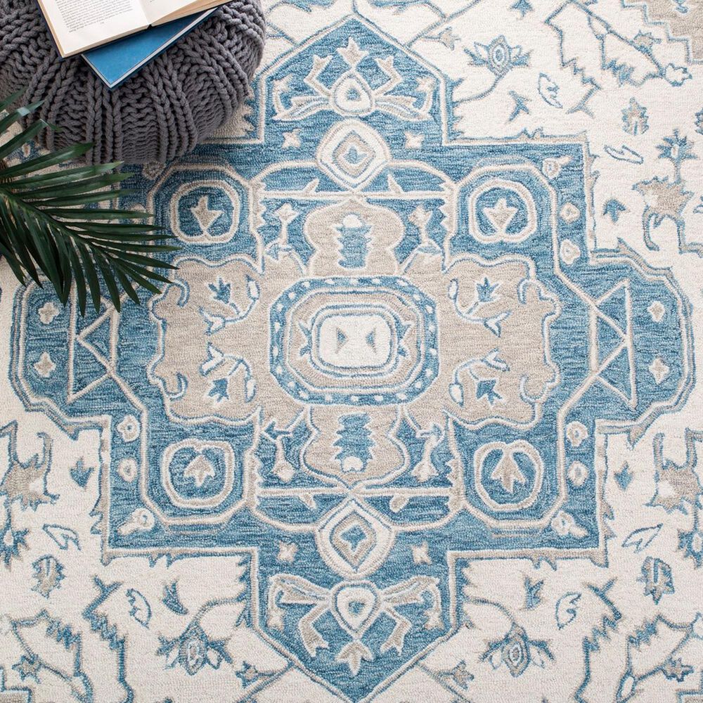 Safavieh Micro-Loop MLP213M 9&#39; x 12&#39; Ivory and Blue Area Rug, , large