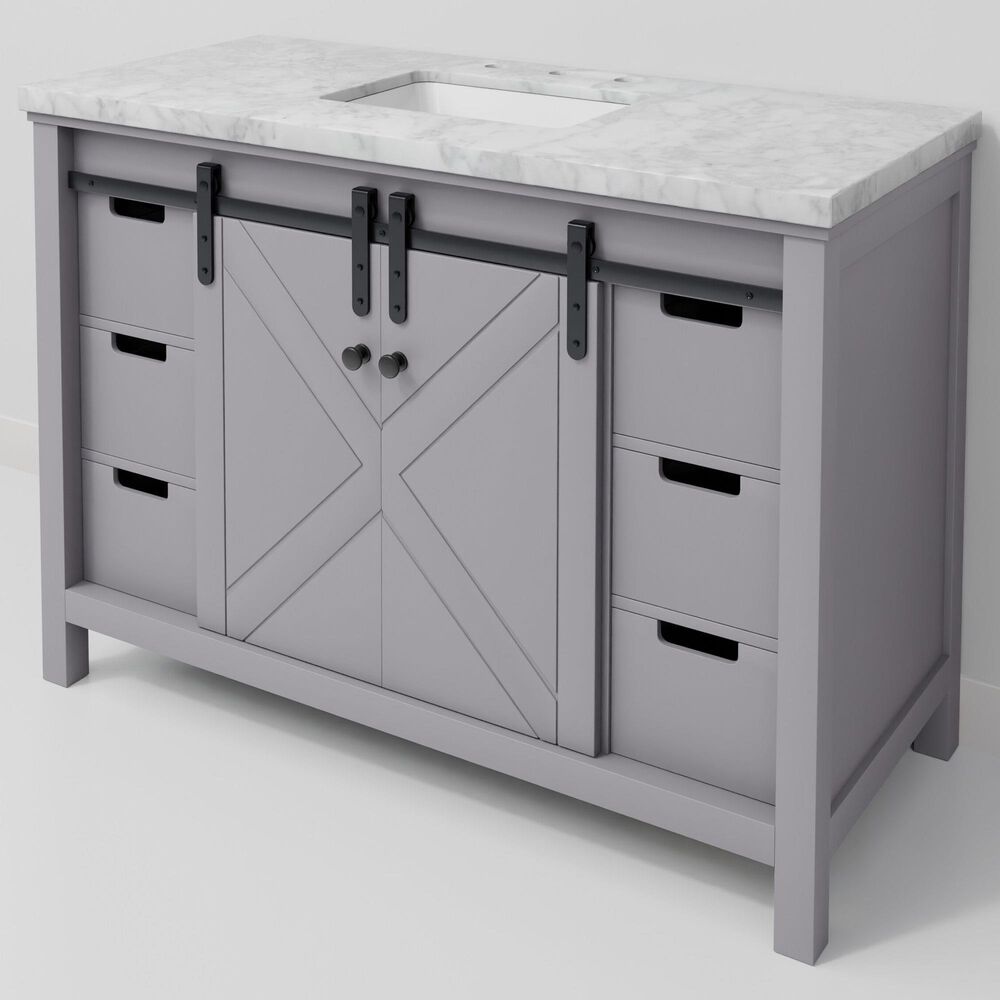 Lexora Home Marsyas 48" Single Bathroom Vanity in Dark Grey with White Carrara Marble Top and Rectangular Sink, , large