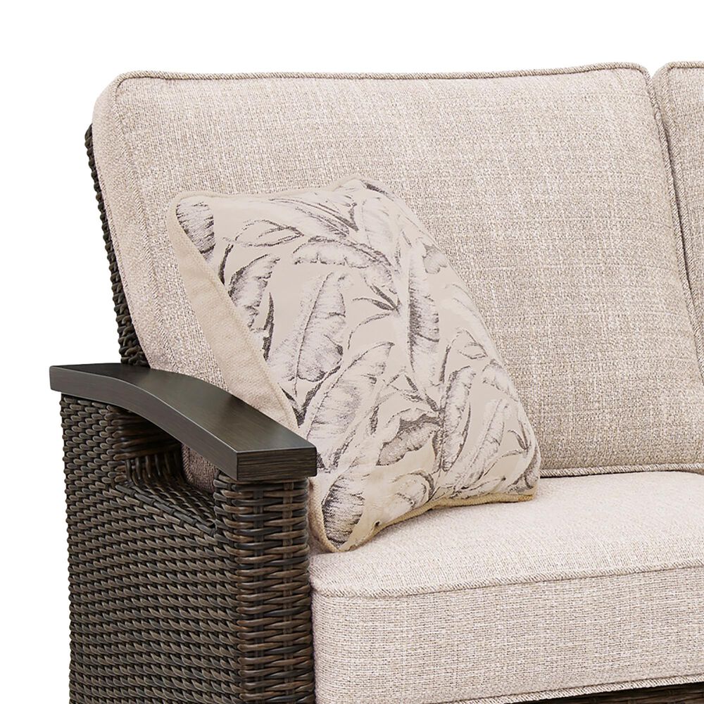 Ashley Monterey Point Stationary Loveseat with Beige Cushions in Dark Brown, , large