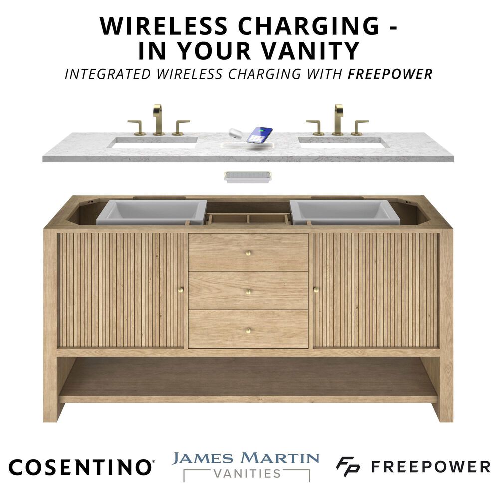 James Martin Vanities Lucian 48" Single Bathroom Vanity in Pebble Oak with 3 cm Victorian Silver Quartz Top, Rectangular Sink and FreePower Wireless Charger, , large