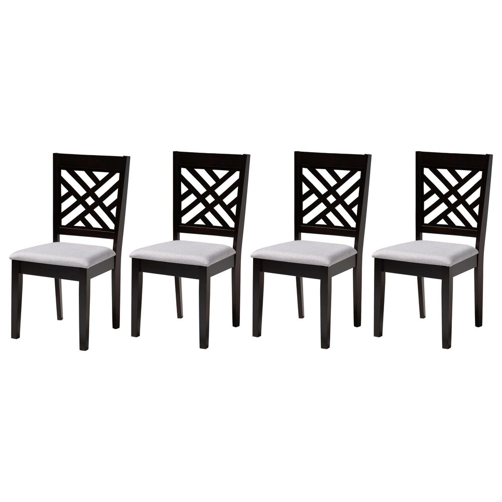 Baxton Studio Caron Side Chair with Gray Cushion in Espresso Brown (Set of 4), , large