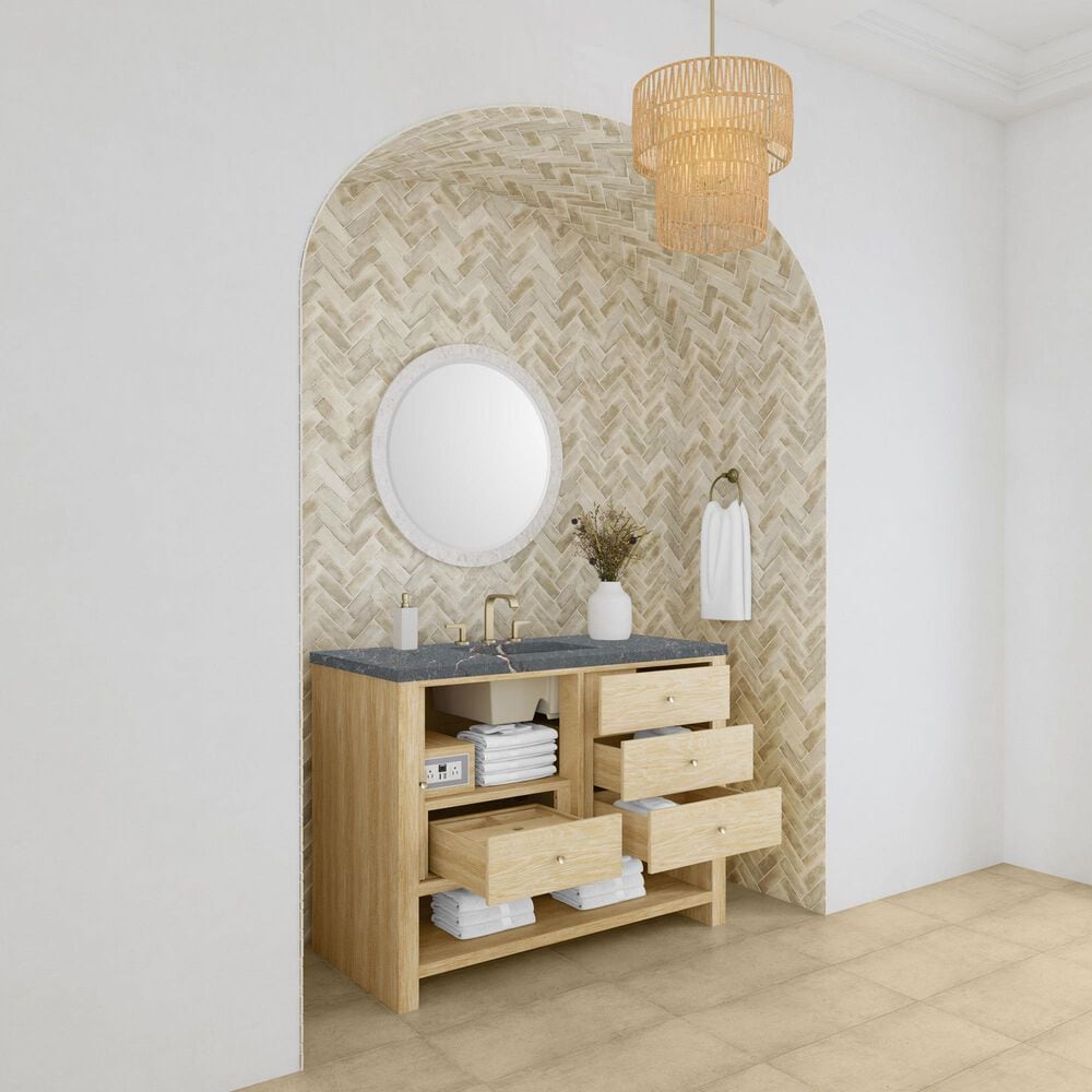 James Martin Vanities Marigot 48" Single Bathroom Vanity in Sunwashed Oak with 3 cm Parisien Bleu Quartz Top, Rectangular Sink and FreePower Wireless Charger, , large