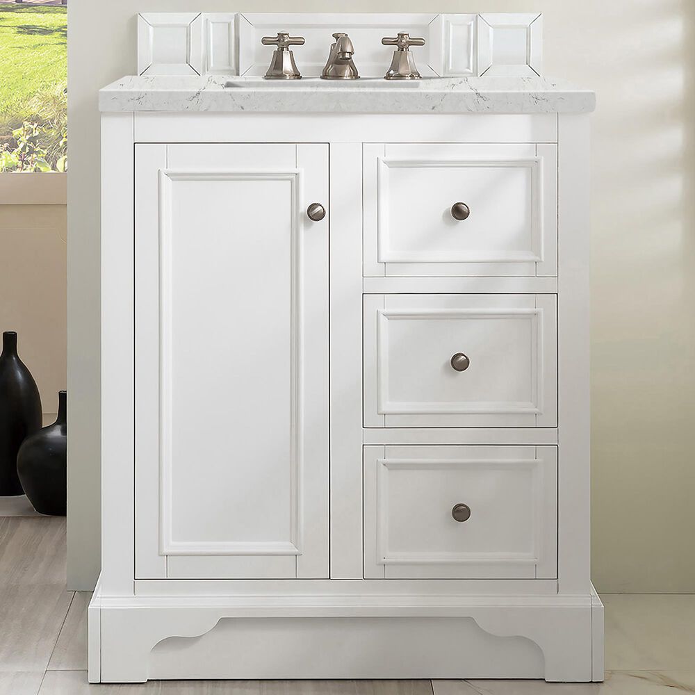 James Martin Vanities De Soto 30&quot; Single Bathroom Vanity in Bright White with 3 cm Eternal Jasmine Pearl Quartz Top and Rectangular Sink, , large
