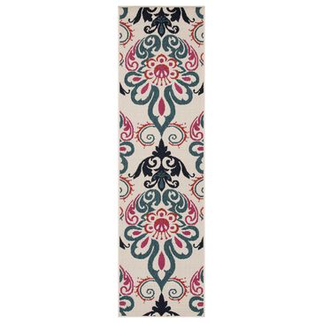 Kaleen Rugs Anther 2"2" x 7"10" Ivory, Teal, Pink, Red and Navy Indoor/Outdoor Runner, , large