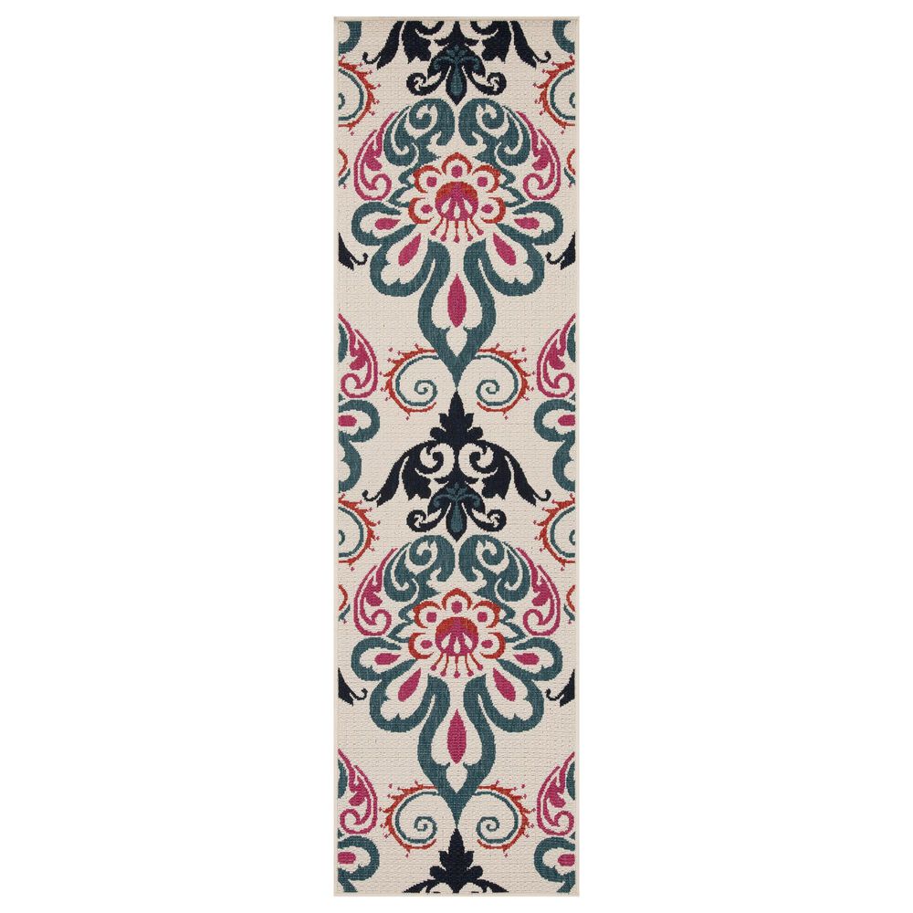 Kaleen Rugs Anther 2"2" x 7"10" Ivory, Teal, Pink, Red and Navy Indoor/Outdoor Runner, , large