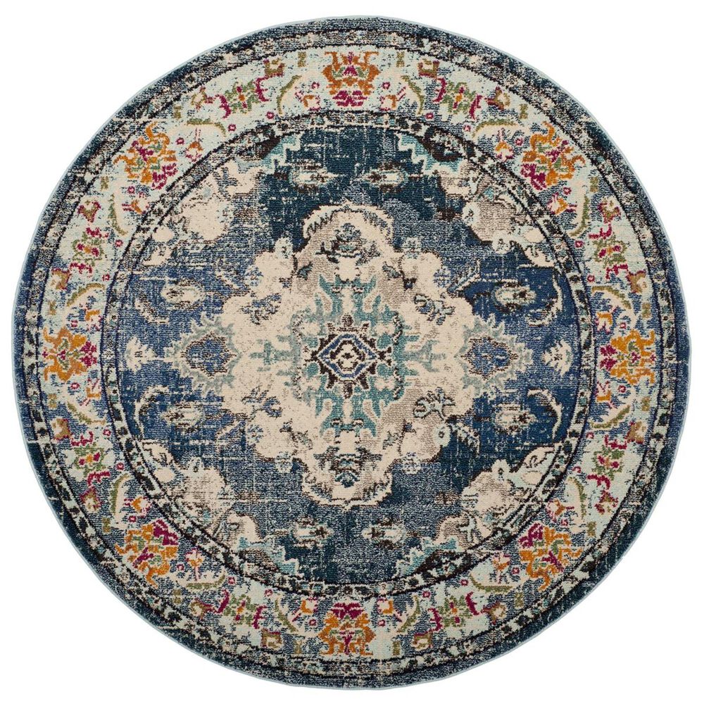 Safavieh Monaco MNC243N-3R 3&#39; Round Navy/Light Blue Area Rug, , large