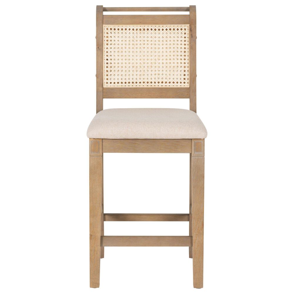 Linon Home Decor Emmy 26" Counter Stool with Natural Claudette Cane and Beige Cushion in Grey Wash, , large