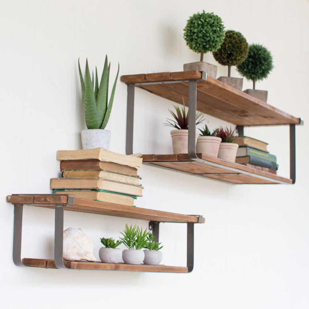 Kalalou Industrial Wood & Metal Shelves - Set of 2, , large