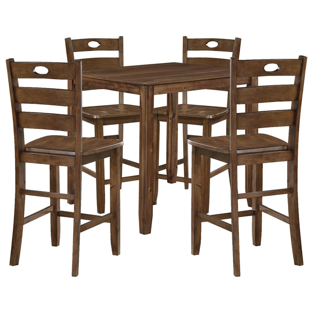 Crown Mark Ashborn 5-Piece Square Counter Height Table Set in Brown, , large