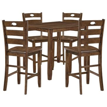 Crown Mark Ashborn 5-Piece Square Counter Height Table Set in Brown, , large