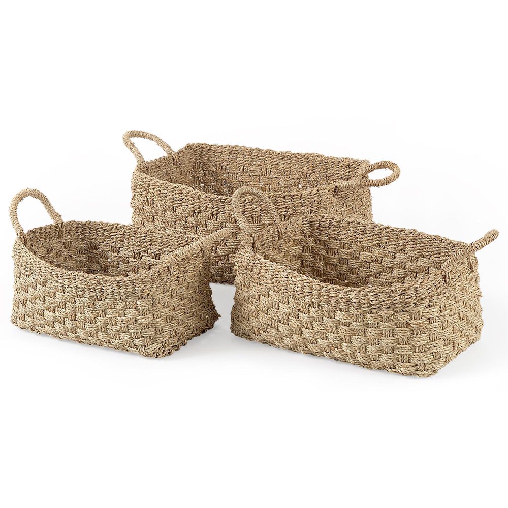 Mercana Emra Rectangular Basket with Handles in Light Brown (Set of 3), , large