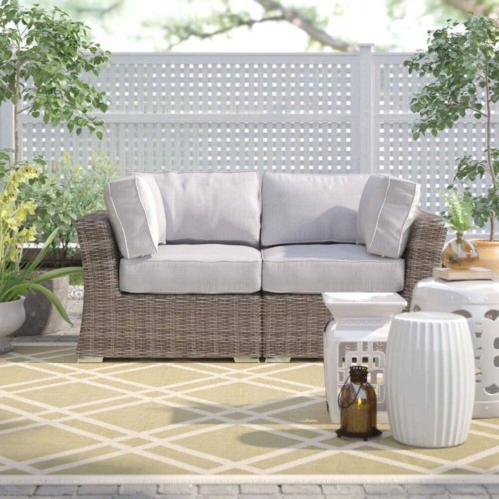 Hearth and Haven 66" Outdoor Loveseat with Cushions in Grey Mix, , large
